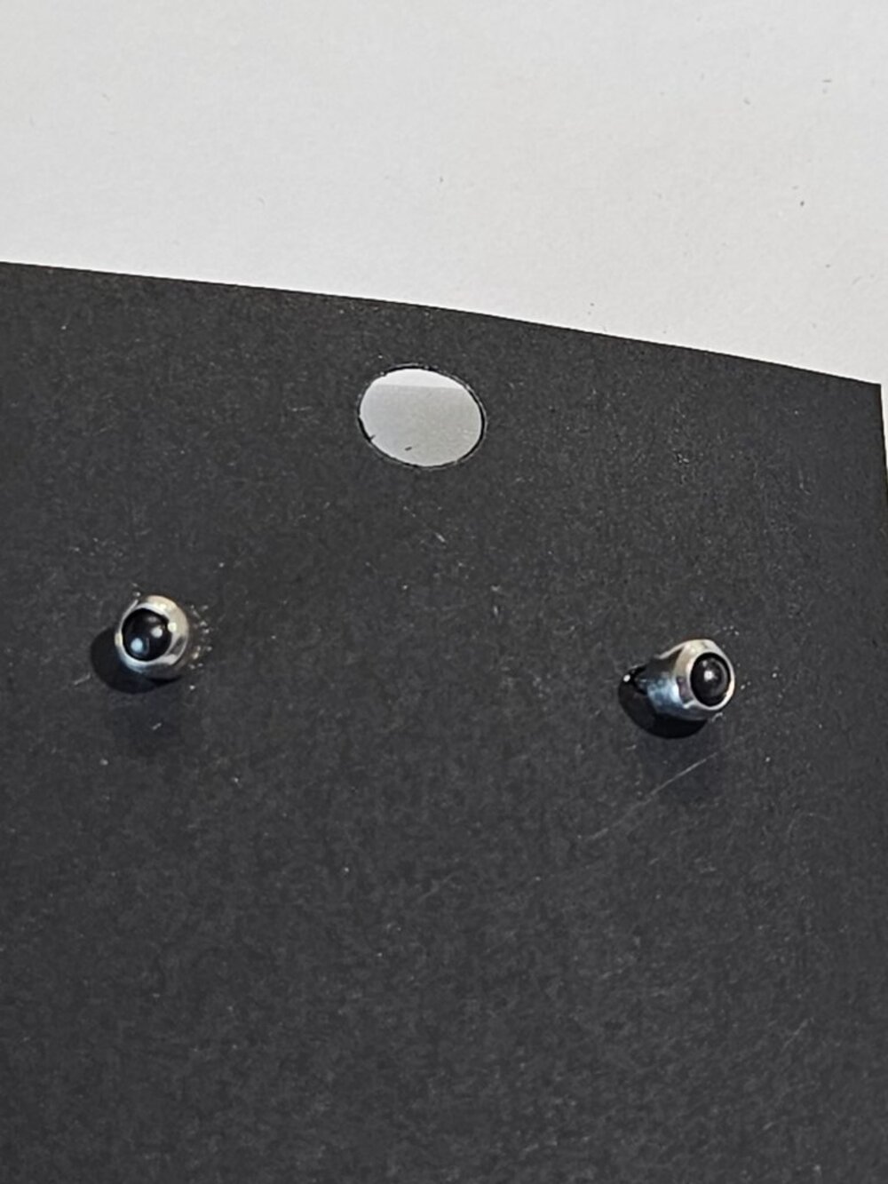 Black Cabochon Silvertone Stud Earrings 1/8 inch